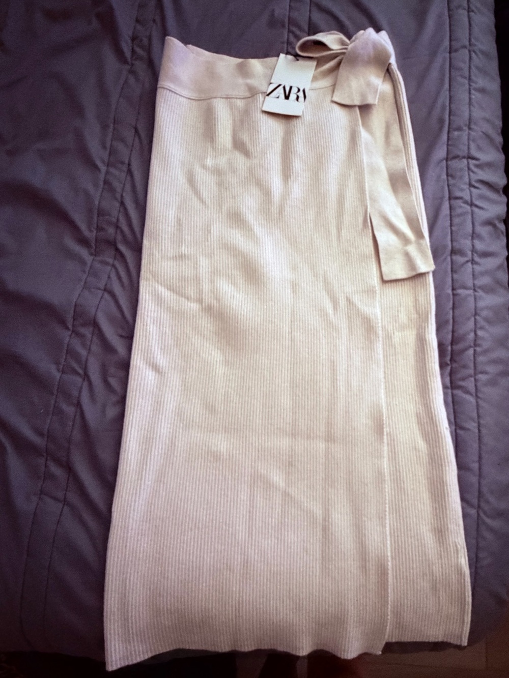ZARA Cream Ribbed Wrap-Style Midi Skirt